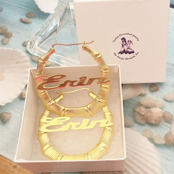 bamboo name earrings erin