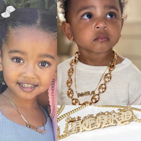 gothic nameplate necklace kardashian chicago saint pablo