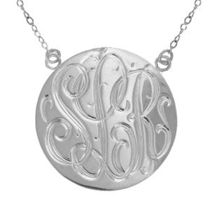 Sterling Silver Monogram Engraved Disc Charm Necklace