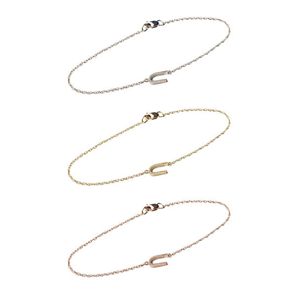 14K Gold Block Sideways Initial Bracelet by Golden Thread Apparel & Accessories > Jewelry > Bracelets
