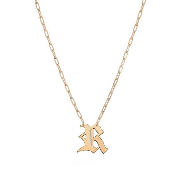 Miriam Merenfeld Gothic initial necklace on paperclip chain