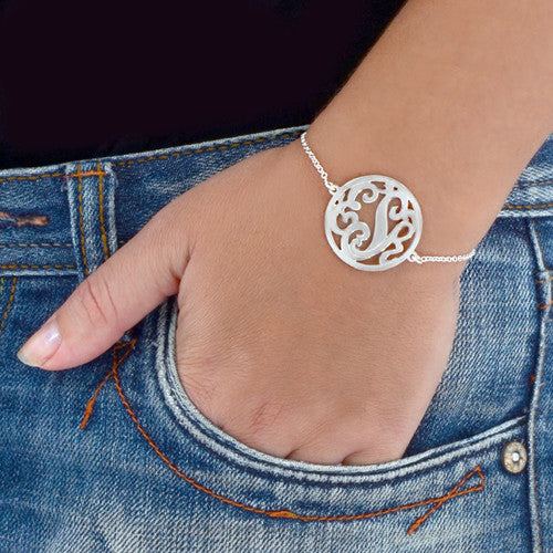 Sterling Silver Circle Monogram Bracelet 2