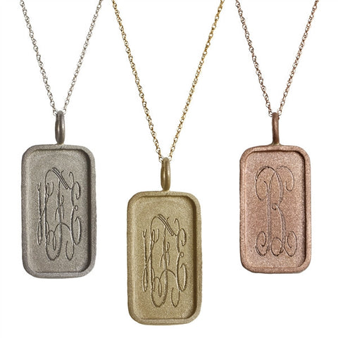 14K Gold Large Edge Rectangle Monogram Necklace Apparel & Accessories > Jewelry > Necklaces