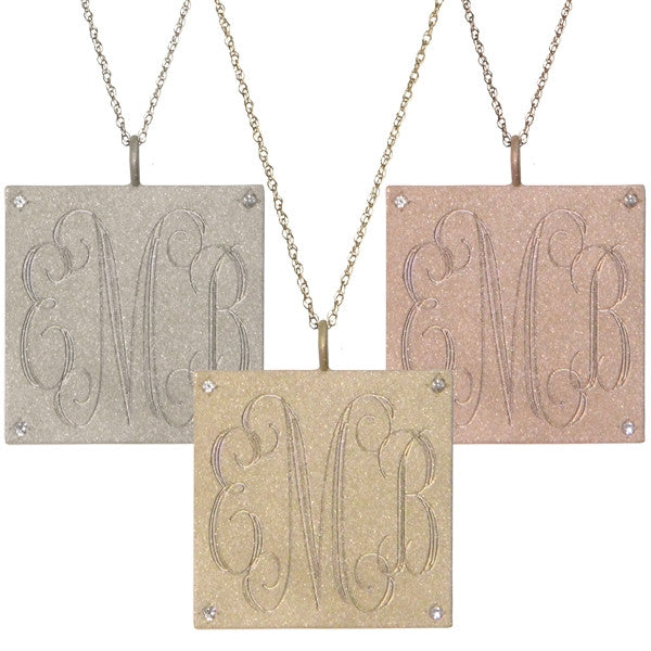 14K Gold Large Square Diamond Monogram Necklace Apparel & Accessories > Jewelry > Necklaces