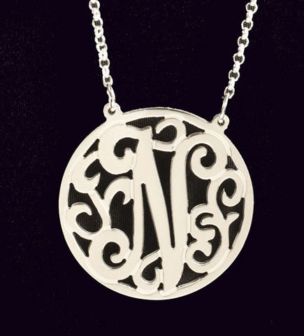 Sterling Silver Rimmed Lace Initial Necklace by Purple Mermaid Designs Apparel & Accessories > Jewelry > Necklaces