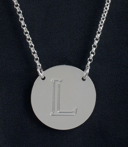 Sterling Silver Engraved Initial Necklace by Purple Mermaid Designs Apparel & Accessories > Jewelry > Necklaces