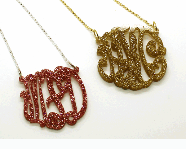 Acrylic Glitter Monogram Necklace by Purple Mermaid Designs Apparel & Accessories > Jewelry > Necklaces - 6