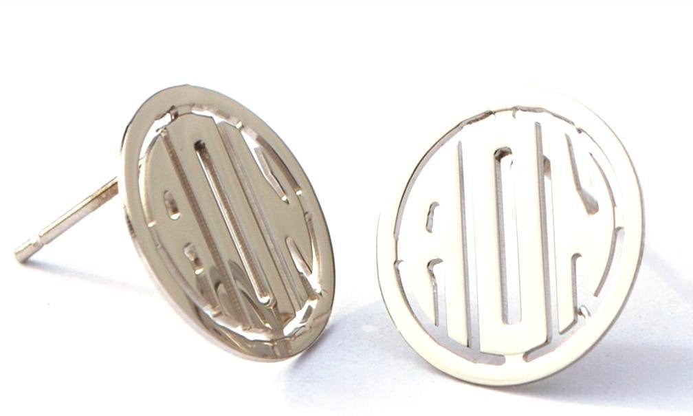 Round Rimmed Block Monogram Earrings by Purple Mermaid Designs Apparel & Accessories > Jewelry > Earrings