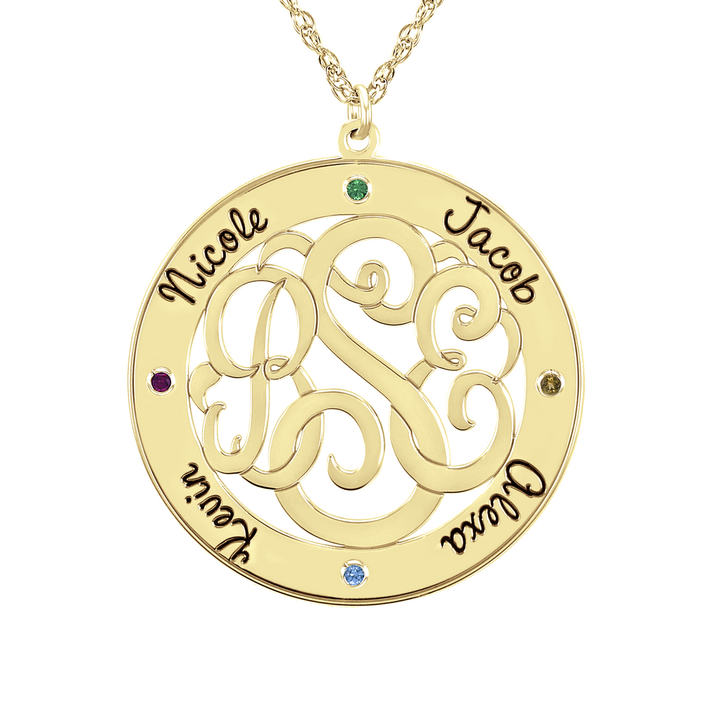Classic Border Round Monogram Birthstone Necklace Apparel & Accessories > Jewelry > Necklaces - 1
