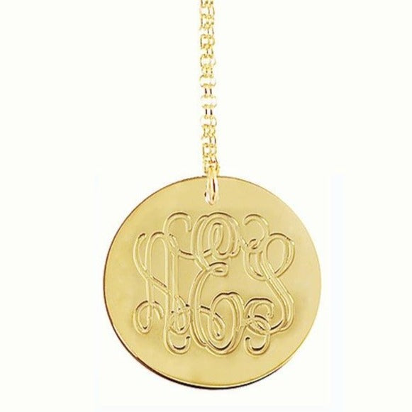 1 Inch 12K Gold Plated Engraved Disc Necklace Apparel & Accessories > Jewelry > Necklaces