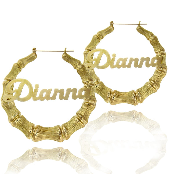 Gold Large Bamboo Name Earrings by Purple Mermaid Designs Apparel & Accessories > Jewelry > Earrings - 1