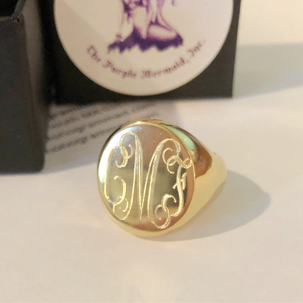 Oval Engraved Signet Ring by Purple Mermaid Designs