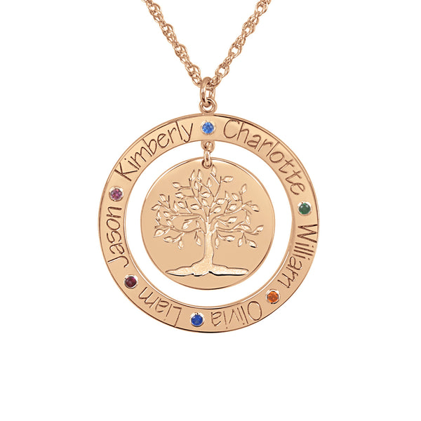 Personalized Engraved Family Tree Necklace with Birthstones 3
