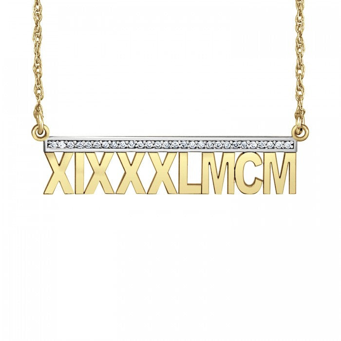 Roman Numeral Necklace - Diamond Accents