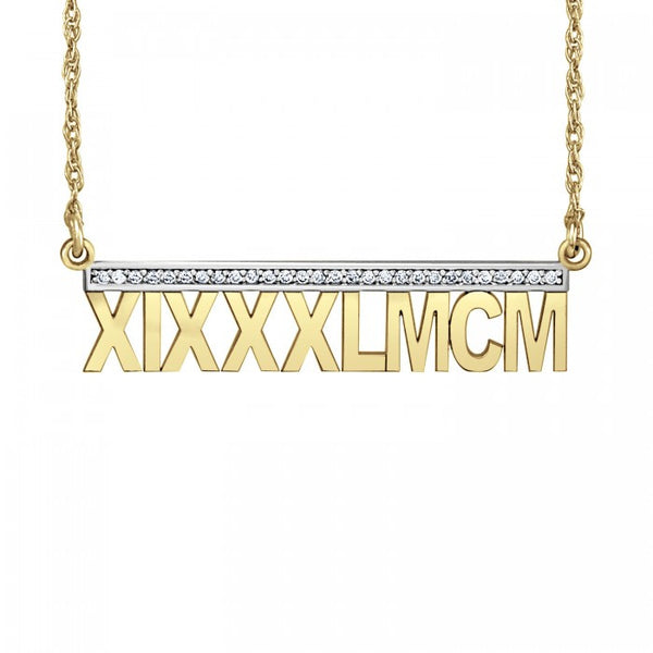 Roman Numeral Necklace - Diamond Accents