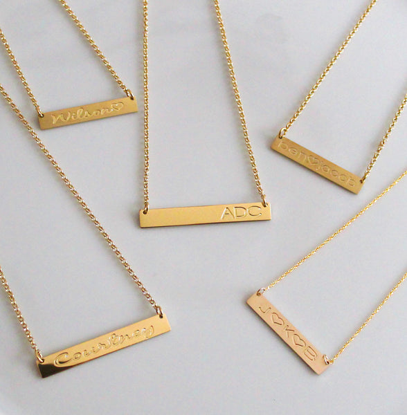 Gold Engraved Horizontal Bar Necklace-Purple Mermaid Designs Apparel & Accessories > Jewelry > Necklaces - 8