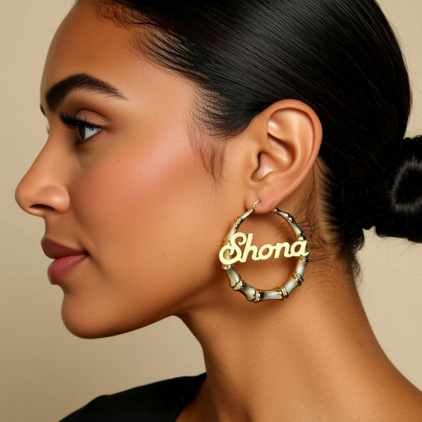 Large Bamboo Name Earrings 2 inch