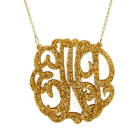 Acrylic Glitter Monogram Necklace by Purple Mermaid Designs Apparel & Accessories > Jewelry > Necklaces - 2