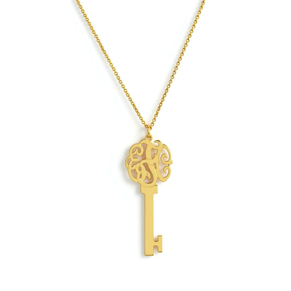Gold Monogram Key Necklace by Purple Mermaid Designs Apparel & Accessories > Jewelry > Necklaces - 2