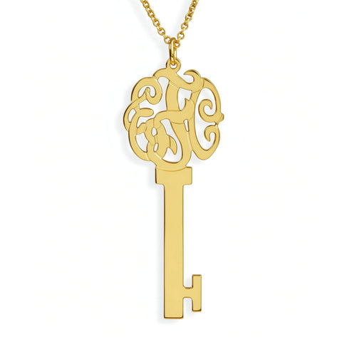 Gold Monogram Key Necklace by Purple Mermaid Designs Apparel & Accessories > Jewelry > Necklaces - 1