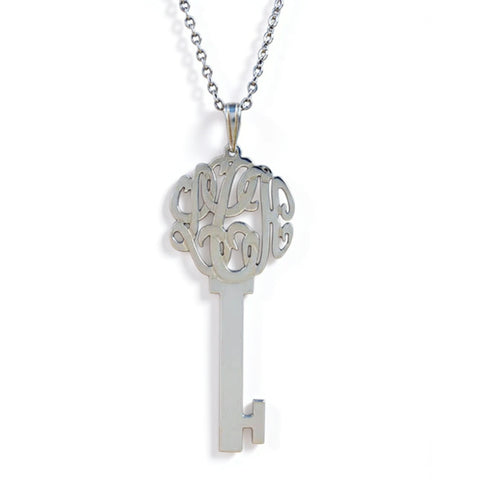 Sterling Silver Monogram Key Necklace by Purple Mermaid Designs Apparel & Accessories > Jewelry > Necklaces