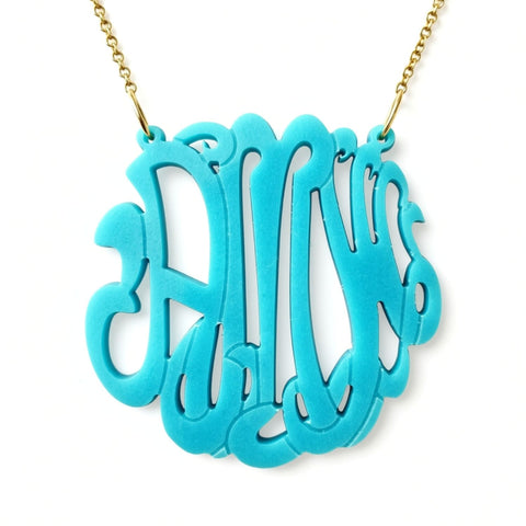 Acrylic Script Monogram Necklace on Split Chain-Purple Mermaid Designs Apparel & Accessories > Jewelry > Necklaces - 1