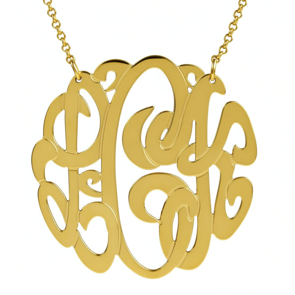 Gold Monogram Necklace-1 3/4 Inch-Purple Mermaid Designs Apparel & Accessories > Jewelry > Necklaces
