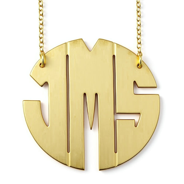 Gold Block Monogram Necklace by Purple Mermaid Designs Apparel & Accessories > Jewelry > Necklaces