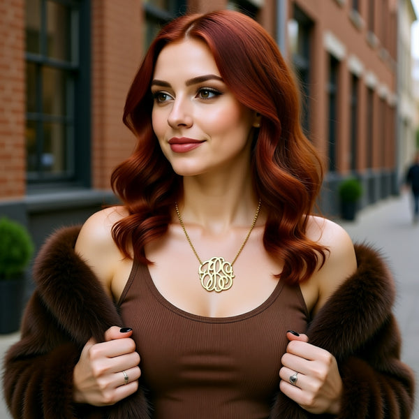 Gold Monogram Necklace-Midsize- Purple Mermaid Designs 
