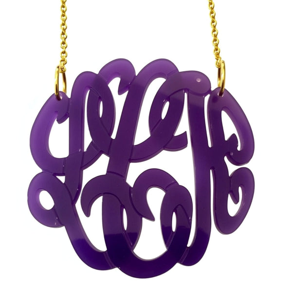 Acrylic Script Monogram Necklace on Split Chain-Purple Mermaid Designs Apparel & Accessories > Jewelry > Necklaces - 5