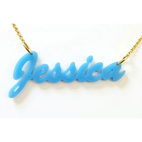 Script Acrylic Nameplate Necklace by Purple Mermaid Designs Apparel & Accessories > Jewelry > Necklaces - 1