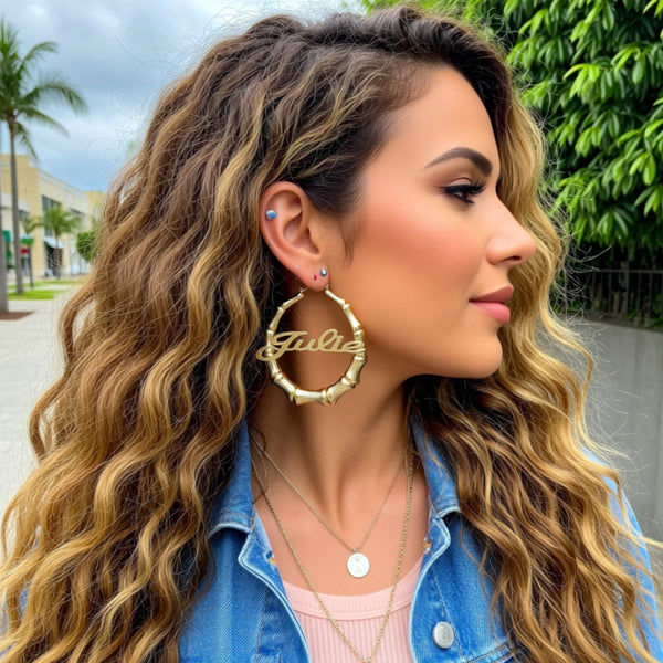 bamboo name earrings