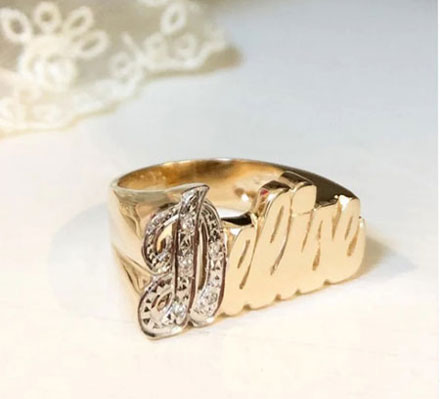 Large Gold Name Ring with Diamonds