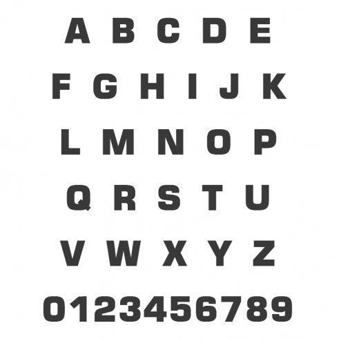 Black alphabet and numbers on a white background