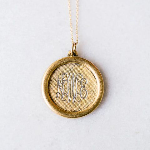 14K Gold Filled Rimmed Engraved Disc Necklace