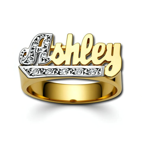 Personalized Name Ring with Diamonds - 10mm