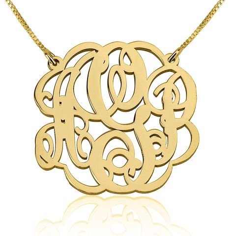 Gold Cutout Monogram Necklace - Split Chain