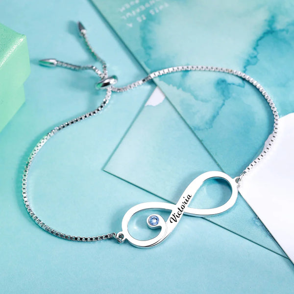 infinity bracelet with name and birthstone