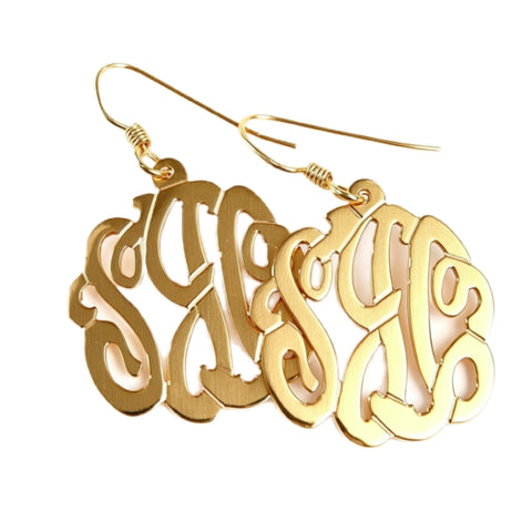 Gold Script Dangle Earrings by Purple Mermaid Designs~ Apparel & Accessories > Jewelry > Earrings - 1