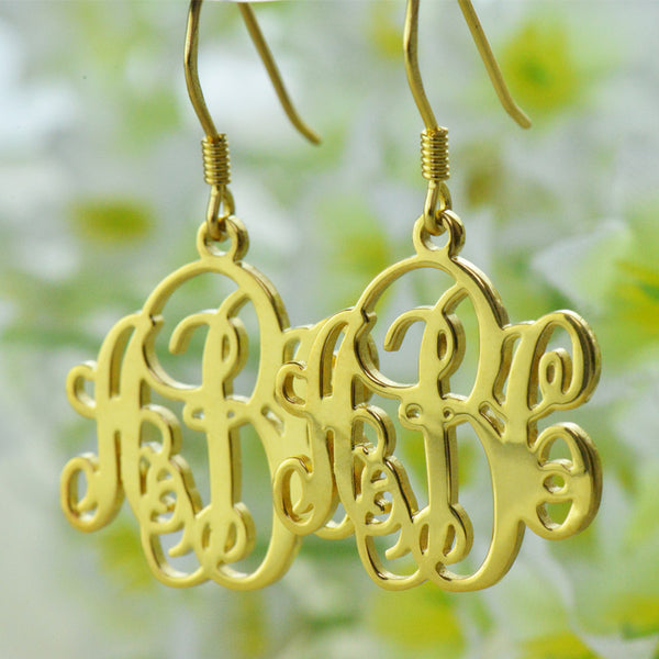 Gold Monogram Dangle Earrings 4