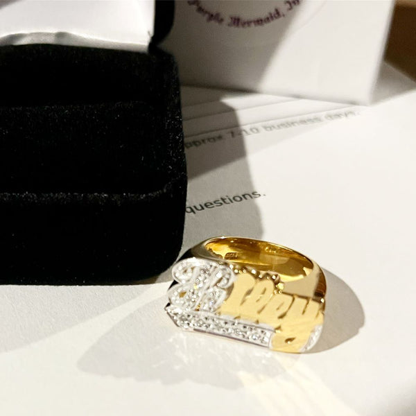 name ring with diamonds