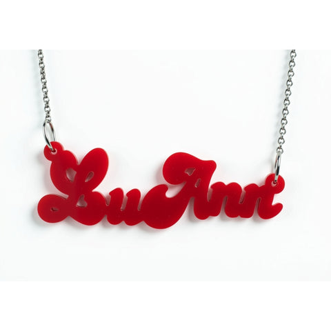 Fancy Script Acrylic Nameplate Necklace by Purple Mermaid Designs Apparel & Accessories > Jewelry > Necklaces - 1