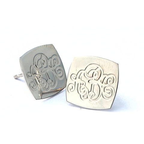 Square Engraved Monogram Earrings by Purple Mermaid Designs Apparel & Accessories > Jewelry > Earrings