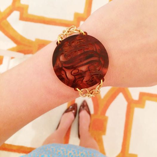Acrylic Rimmed Script Monogram Bracelet  by Moon and Lola Apparel & Accessories > Jewelry > Bracelets - 2