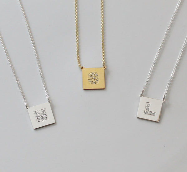 Square Gold CZ Initial Necklace-Purple Mermaid Designs Apparel & Accessories > Jewelry > Necklaces - 5