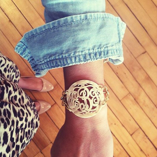 Acrylic Rimmed Script Monogram Bracelet  by Moon and Lola Apparel & Accessories > Jewelry > Bracelets - 7