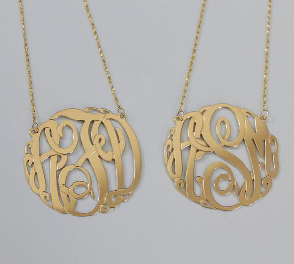 14K Gold Monogram Necklace - Big Slim by Purple Mermaid Designs Apparel & Accessories > Jewelry > Necklaces - 2