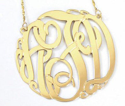 14K Gold Monogram Necklace - Big Slim by Purple Mermaid Designs Apparel & Accessories > Jewelry > Necklaces - 1