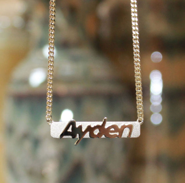 Raised Letter Name Bar Necklace by Purple Mermaid Designs Apparel & Accessories > Jewelry > Necklaces - 1