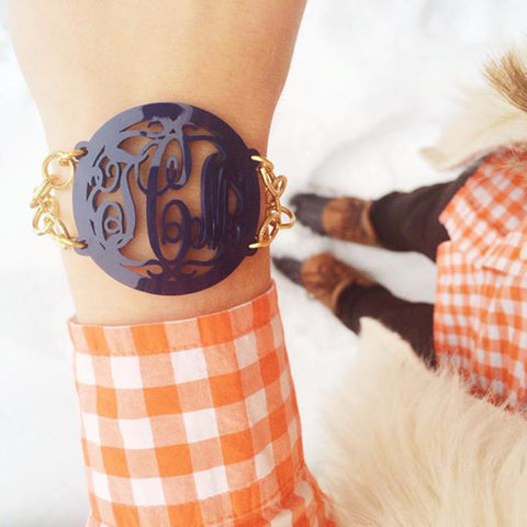 Acrylic Rimmed Script Monogram Bracelet  by Moon and Lola Apparel & Accessories > Jewelry > Bracelets - 1